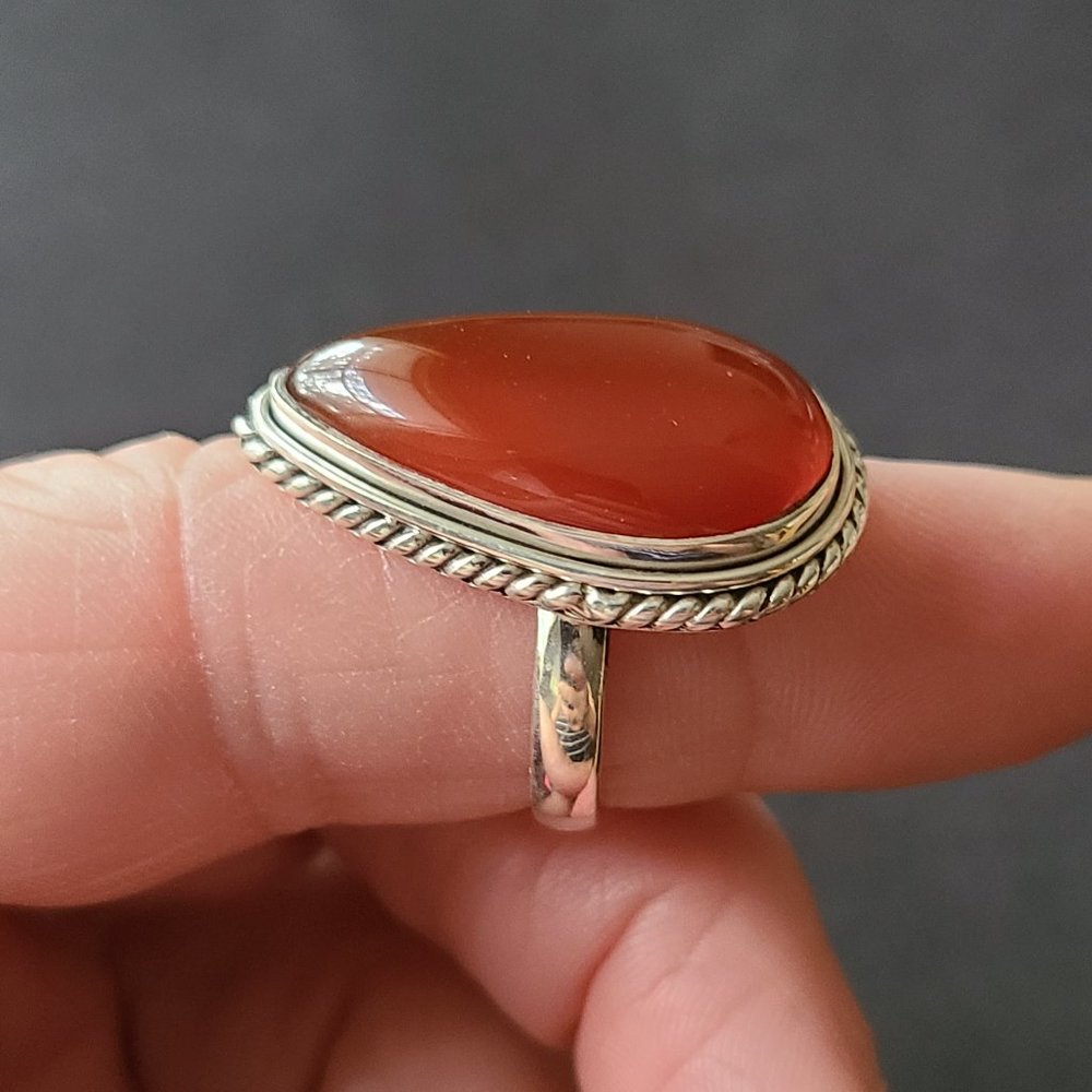Red Onyx Ring Size 7-Onyx Chunky Ring in Sterling Silver